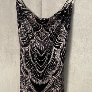 Jump Apparel Long Evening Dress Black Rose Gold Glam Event Formal Sz 1/2